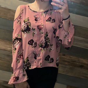 Takara floral cold shoulder blouse